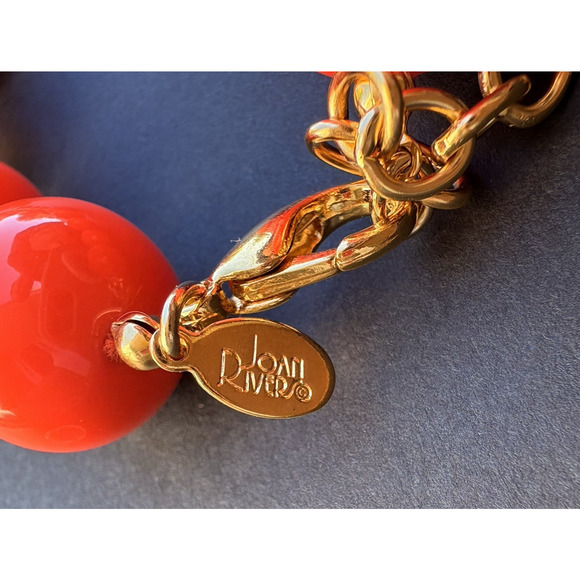 Vintage Joan Rivers Acrylic Lucite Knotted Necklace Orange Gold Tone Chunky 24" - Picture 6 of 7